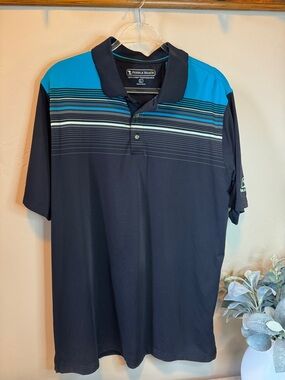 Pebble Beach Men's Black & Teal Striped Performance Polo